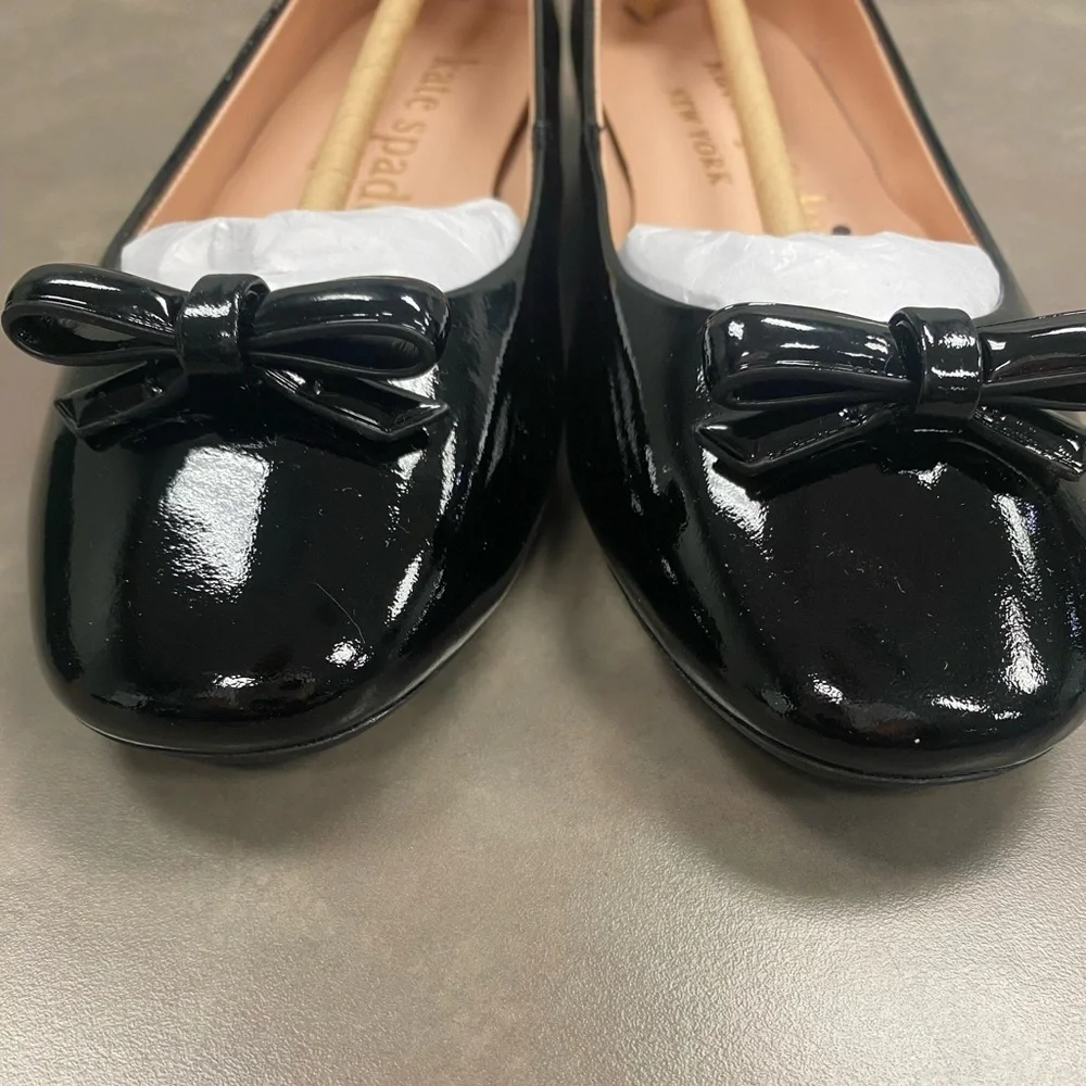 NIB Kate Spade Kiersten Black Patent Leather Bow Ballet Flats Size 6